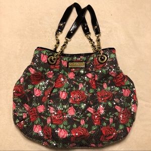 betsey johnson floral sequin tote hobo bag